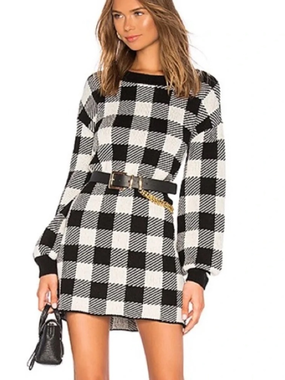 LPA Black & White Plaid Knit Mini Dress – Size S